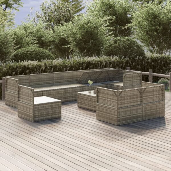 vidaXL 10 Piece Patio Lounge Set with Cushions Gray Poly Rattan - Image 2