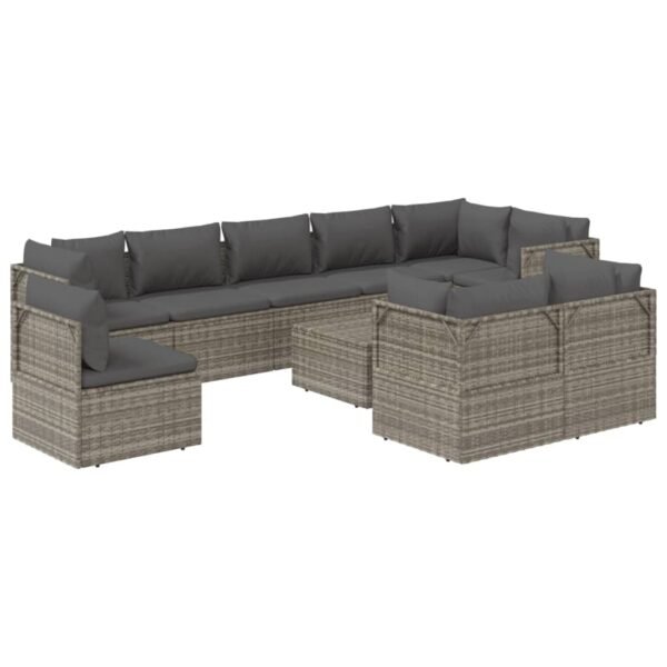 vidaXL 10 Piece Patio Lounge Set with Cushions Gray Poly Rattan - Image 5