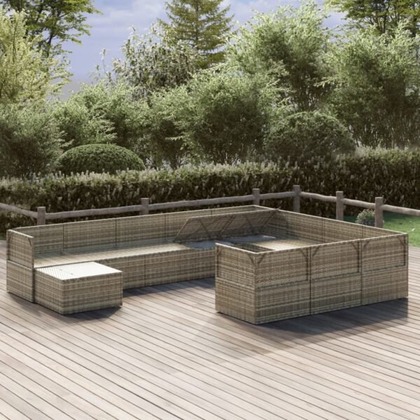 vidaXL 11 Piece Patio Lounge Set with Cushions Gray Poly Rattan - Image 2