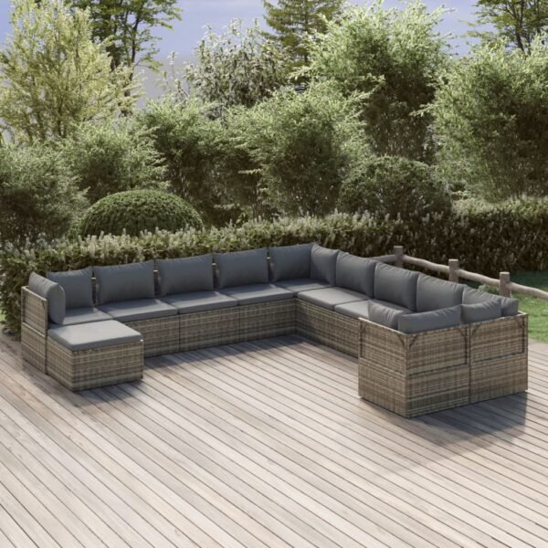 vidaXL 11 Piece Patio Lounge Set with Cushions Gray Poly Rattan