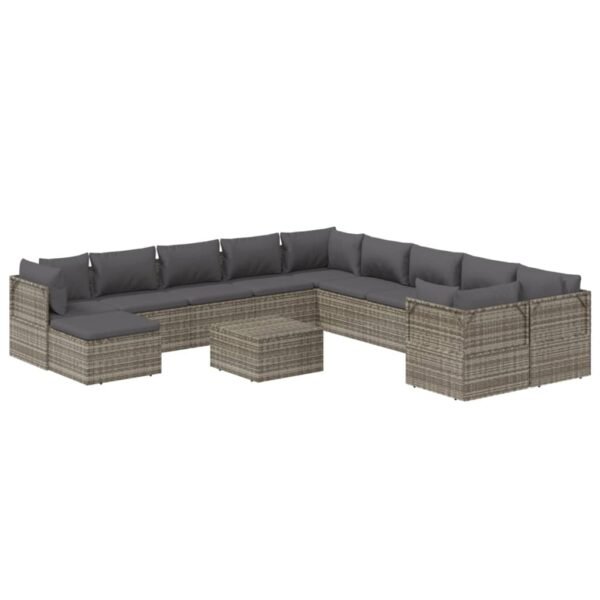 vidaXL 12 Piece Patio Lounge Set with Cushions Gray Poly Rattan - Image 5