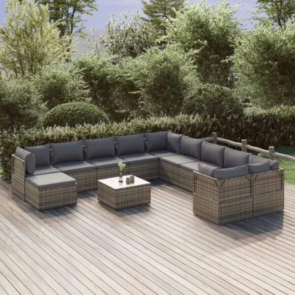 vidaXL 12 Piece Patio Lounge Set with Cushions Gray Poly Rattan