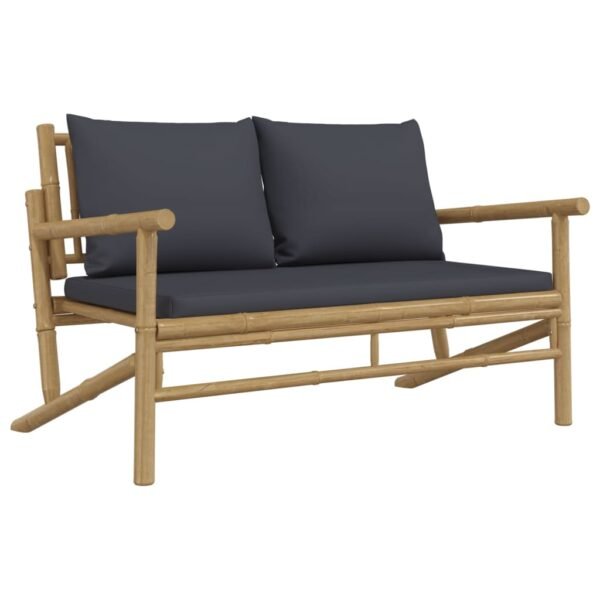 vidaXL 3 Piece Patio Lounge Set with Dark Gray Cushions Bamboo - Image 3