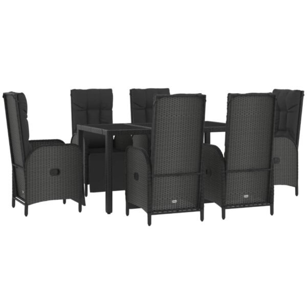 vidaXL 7 Piece Patio Dining Set with Cushions Black and Gray Poly Rattan - Image 3