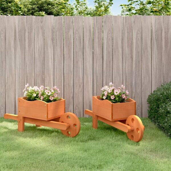 vidaXL Wheelbarrow Planters 2 pcs 18.5"x5.9"x7.5" Solid Wood Fir