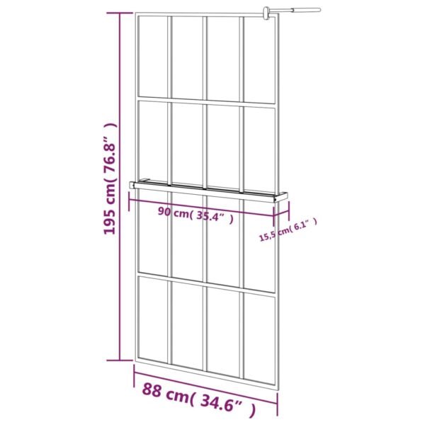 vidaXL Walk-in Shower Wall with Shelf Black 35.4"x76.8" ESG Glass&Aluminum - Image 2