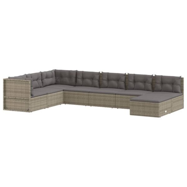 vidaXL 8 Piece Patio Lounge Set with Cushions Gray Poly Rattan - Image 2