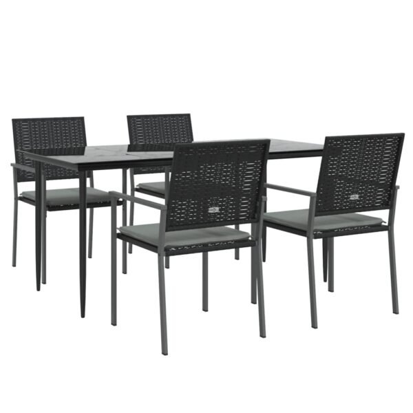 vidaXL 5 Piece Patio Dining Set with Cushions Poly Rattan and Steel - Image 2