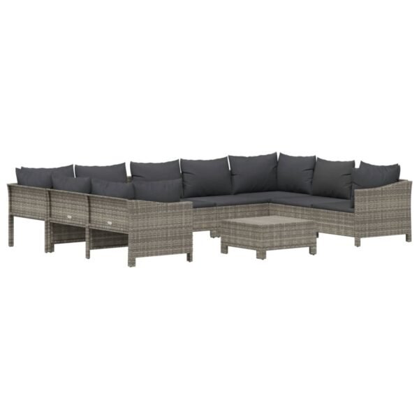 vidaXL 10 Piece Patio Lounge Set with Cushions Gray Poly Rattan - Image 2