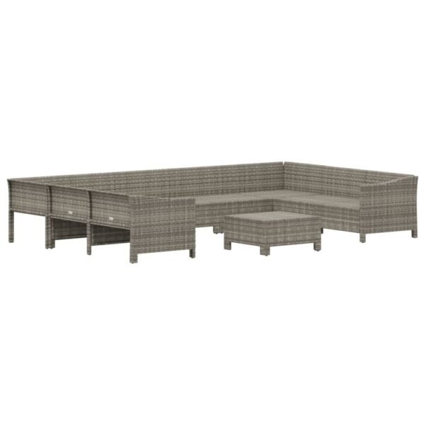 vidaXL 10 Piece Patio Lounge Set with Cushions Gray Poly Rattan - Image 3