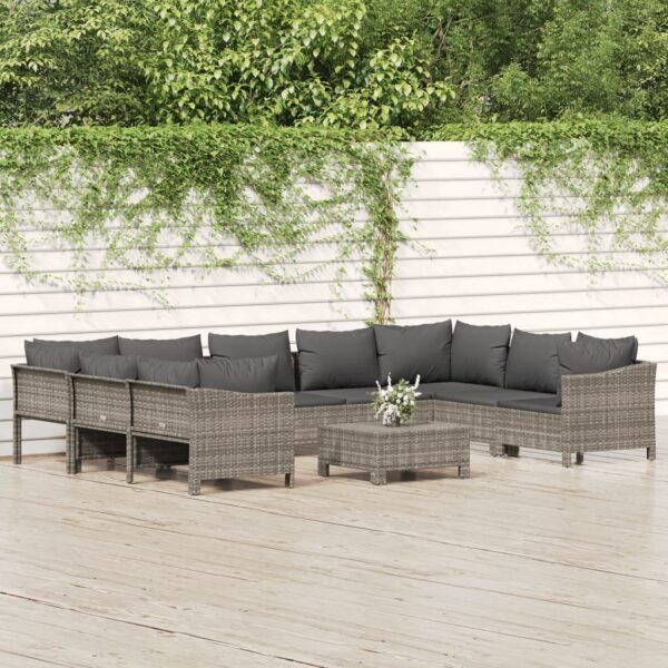 vidaXL 10 Piece Patio Lounge Set with Cushions Gray Poly Rattan