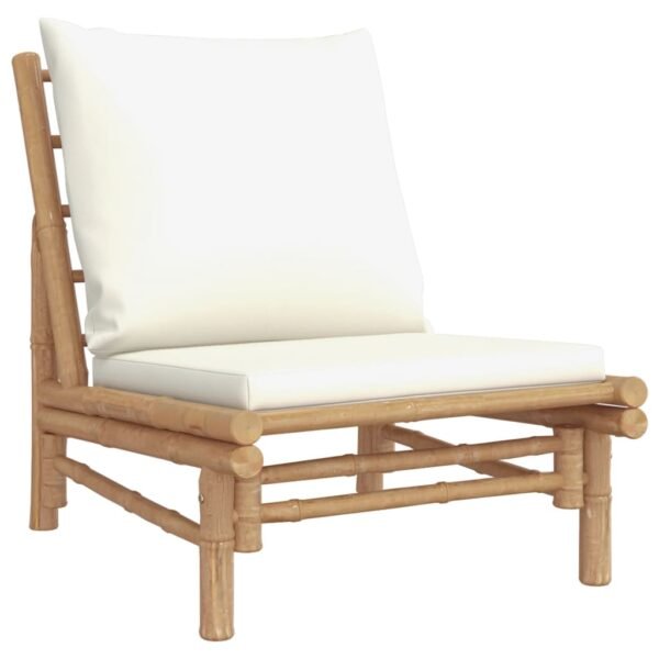 vidaXL Patio Chairs 2 pcs with Cream White Cushions Bamboo - Image 2