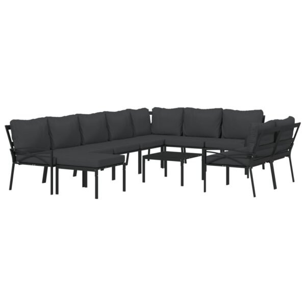 vidaXL 11 Piece Patio Lounge Set with Gray Cushions Steel - Image 2