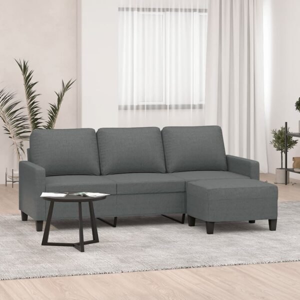 vidaXL 3-Seater Sofa with Footstool Dark Gray 70.9" Fabric - Image 2