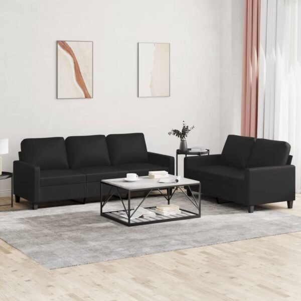 vidaXL 2 Piece Sofa Set with Cushions Black Faux Leather