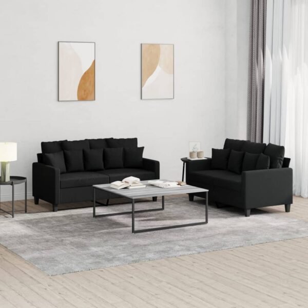 vidaXL 2 Piece Sofa Set with Cushions Black Fabric