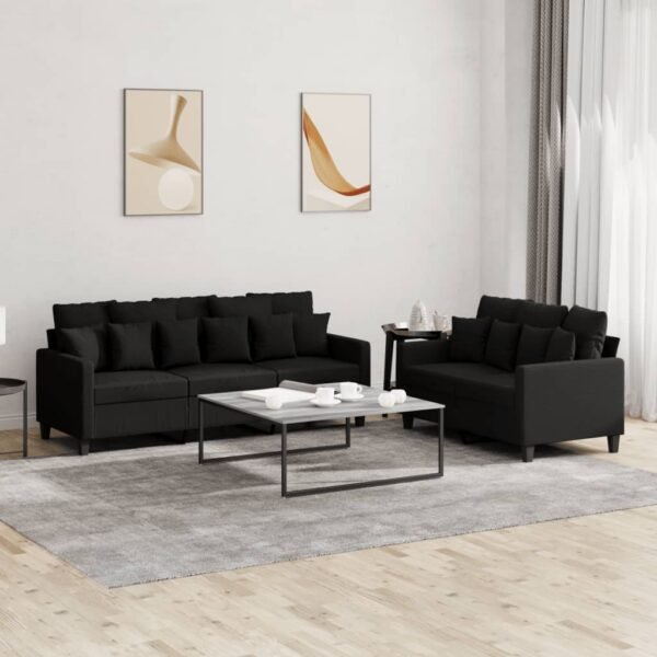 vidaXL 2 Piece Sofa Set with Cushions Black Fabric