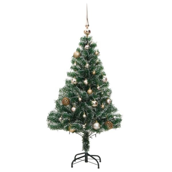 vidaXL Artificial Christmas Tree 150 LEDs&Ball Set&Flocked Snow 47.2" - Image 3