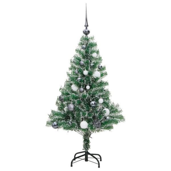 vidaXL Artificial Christmas Tree 150 LEDs&Ball Set&Flocked Snow 47.2" - Image 3