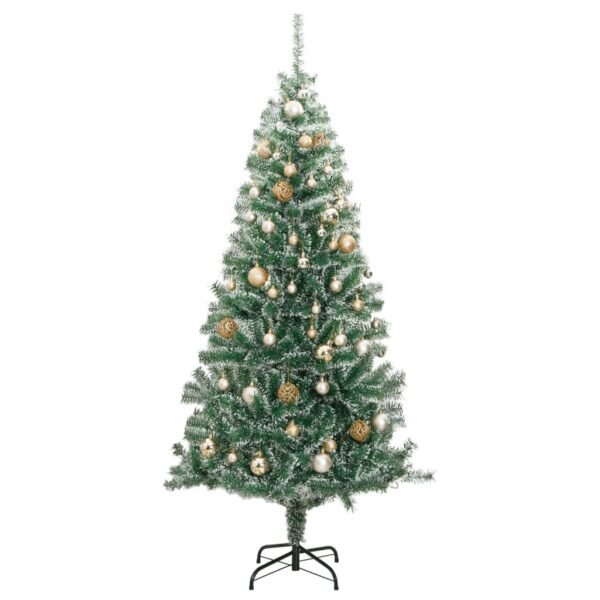 vidaXL Artificial Christmas Tree 300 LEDs&Ball Set&Flocked Snow 70.9" - Image 3