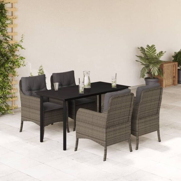 vidaXL 5 Piece Patio Dining Set with Cushions Gray Poly Rattan