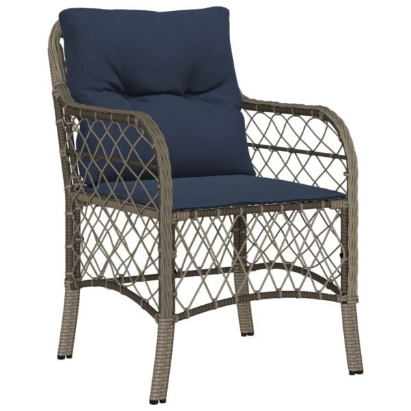 vidaXL 3 Piece Bistro Set with Cushions Gray Poly Rattan - Image 5