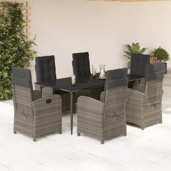 vidaXL 7 Piece Patio Dining Set with Cushions Gray Poly Rattan