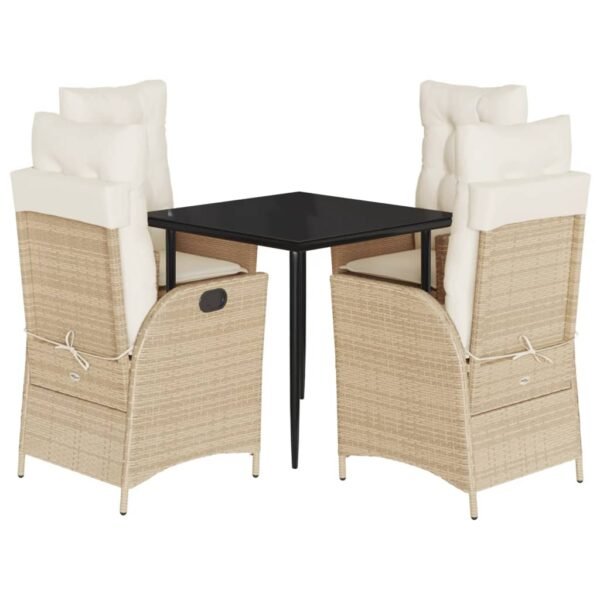 vidaXL 5 Piece Patio Dining Set with Cushions Beige Poly Rattan - Image 2