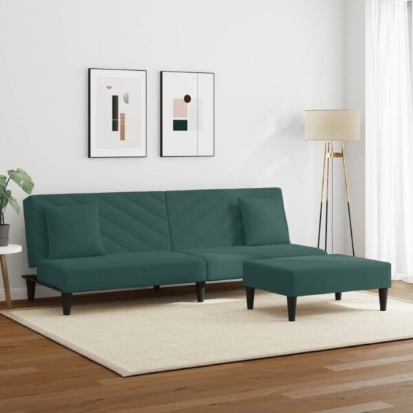 vidaXL 2 Piece Sofa Set with Pillows Dark Green Velvet - Image 2