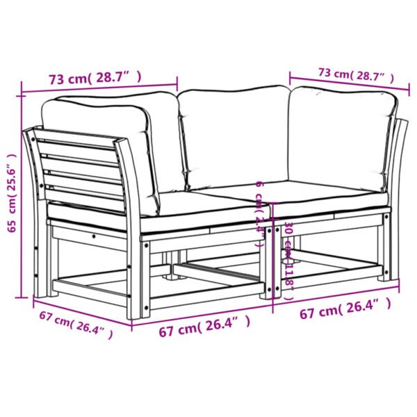 vidaXL Patio Sofa with Cushions 2-Seater Solid Wood Acacia - Image 4