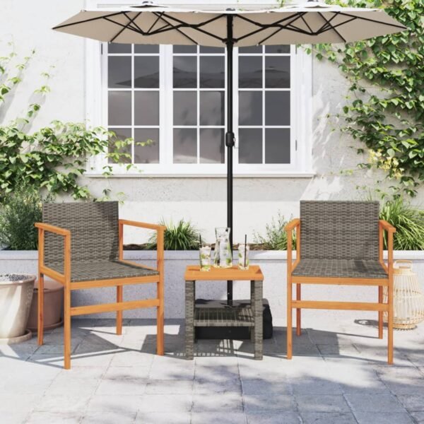 vidaXL Patio Chairs 2 pcs Gray Poly Rattan&Solid Wood - Image 2