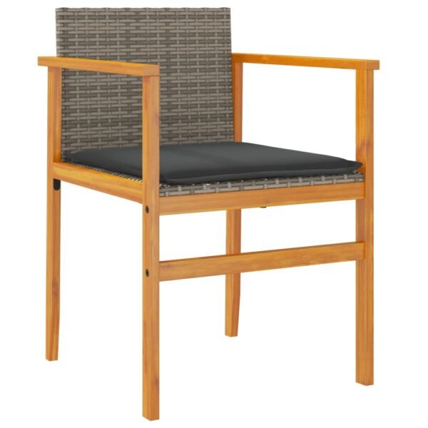 vidaXL Patio Chairs with Cushions 2 pcs Gray Poly Rattan&Solid Wood - Image 4