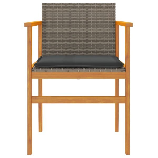 vidaXL Patio Chairs with Cushions 2 pcs Gray Poly Rattan&Solid Wood - Image 5