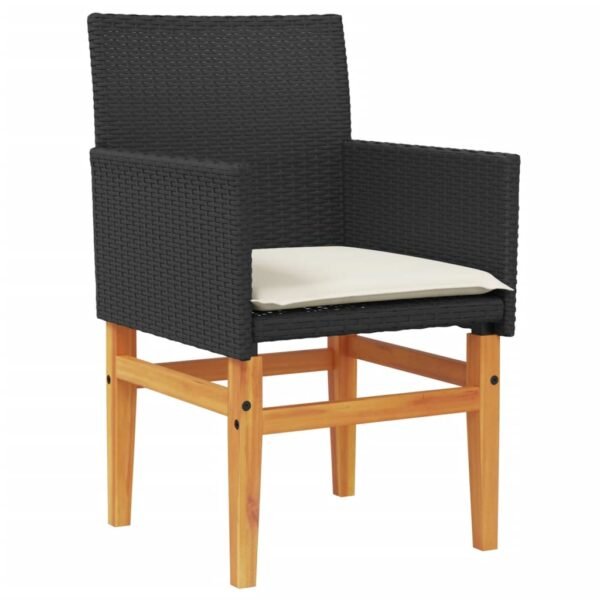 vidaXL Patio Chairs with Cushions 2 pcs Black Poly Rattan&Solid Wood - Image 4