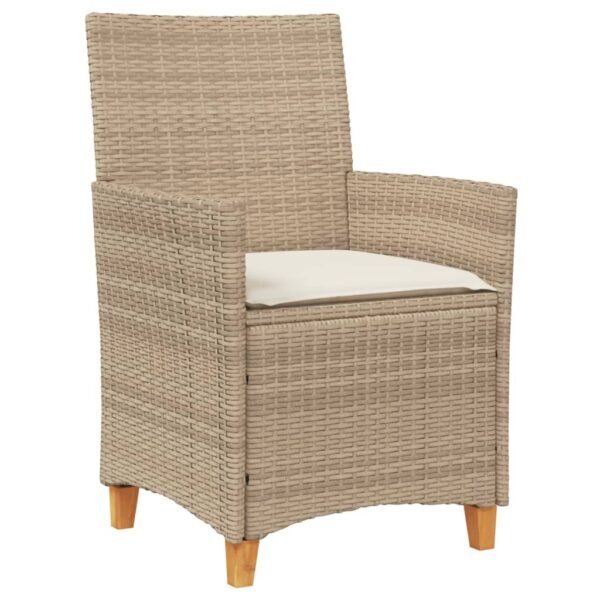 vidaXL Patio Chairs with Cushions 2 pcs Beige Poly Rattan&Solid Wood - Image 4