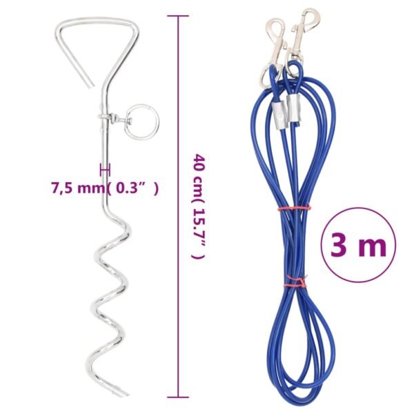 vidaXL Dog Tie Out Cable with Ground Stake 9.8' - Image 2