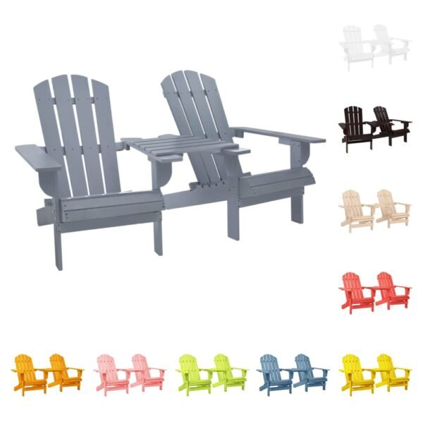 vidaXL Adirondack Chairs Patio Adirondack Chair with Tea Table Solid Wood Fir - Image 4